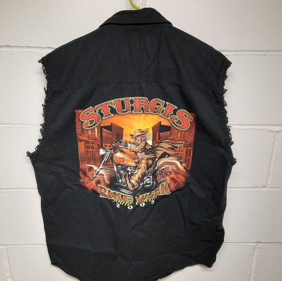 Sturgis Men's Motorcycle Bike Week 2005 Cut Off Button Shirt XL - Picture 1 of 7